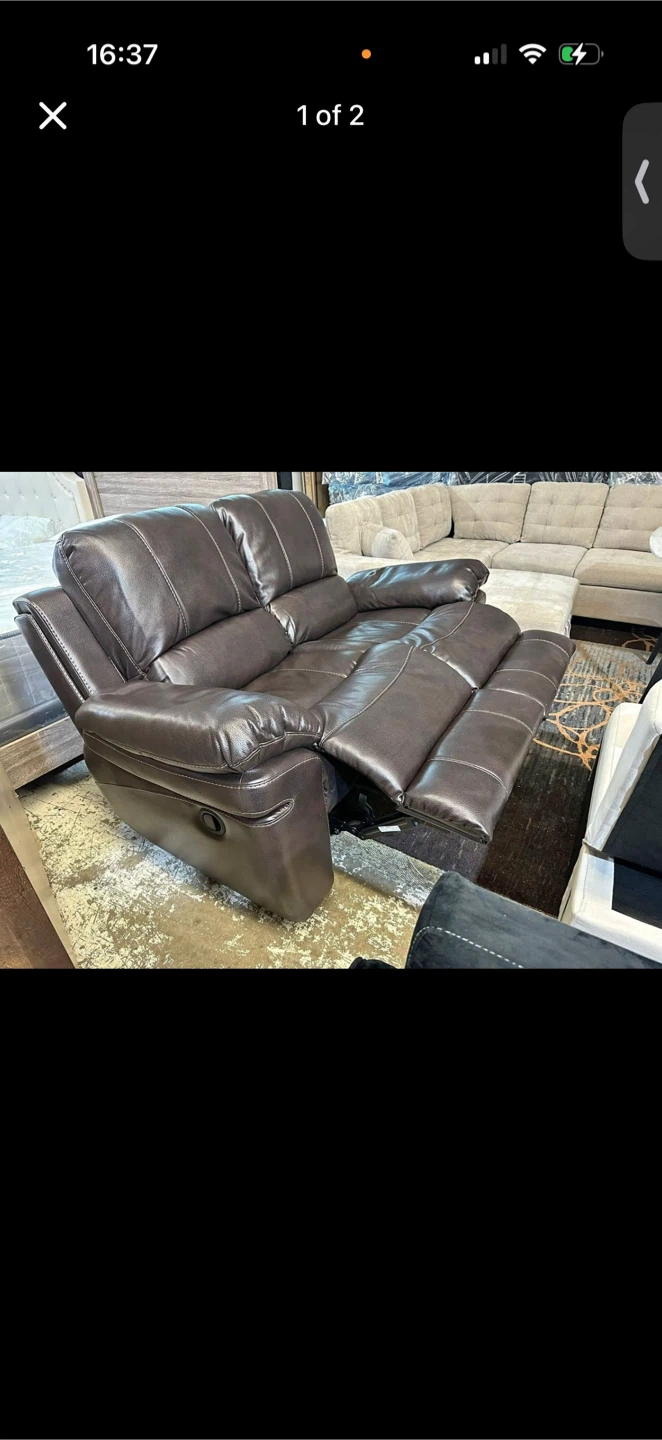 Brown Faux Leather Loveseat Recliner - photo 2