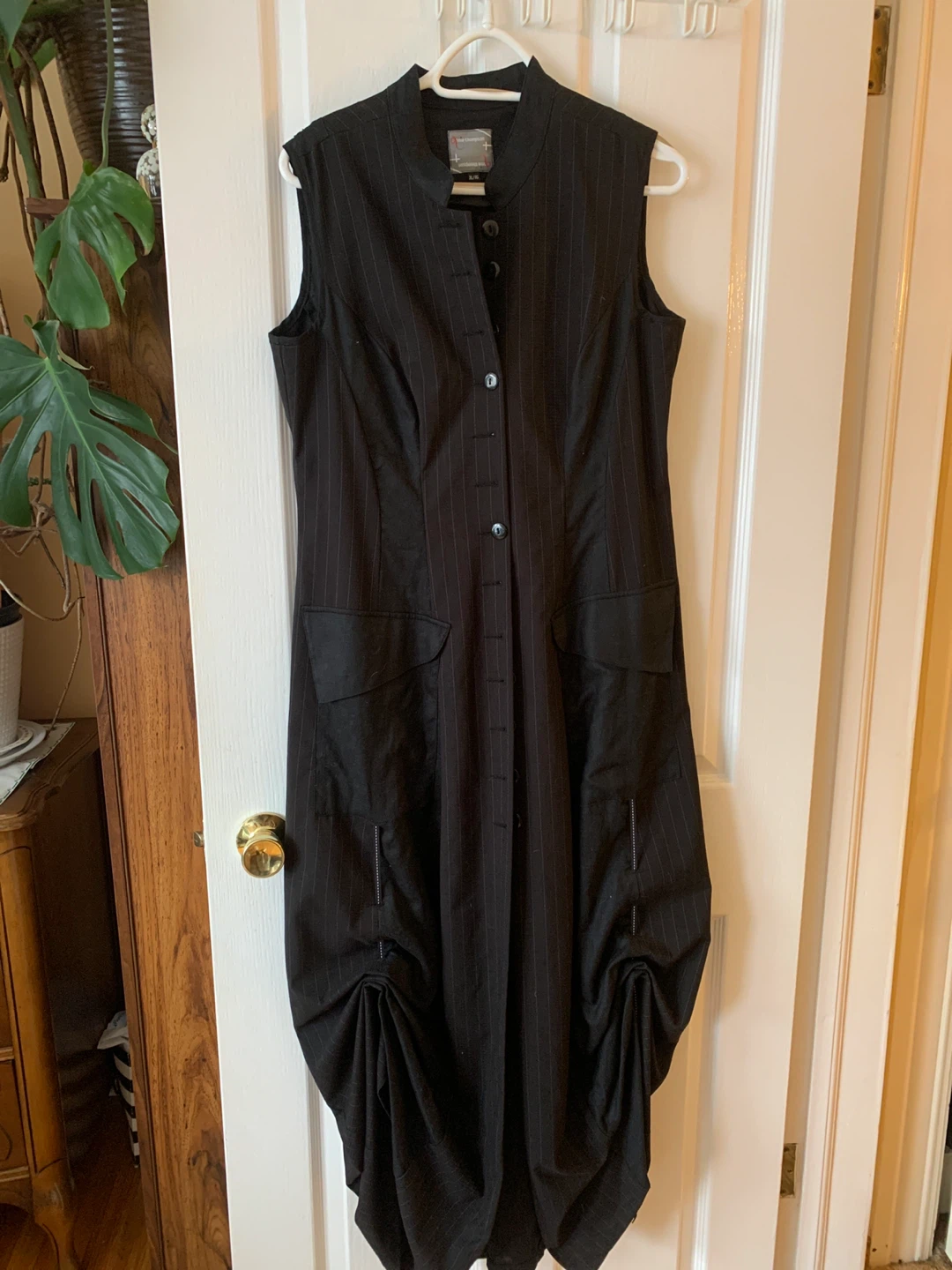 Annie Thompson Black Pinstripe Vest Dress XL/TG