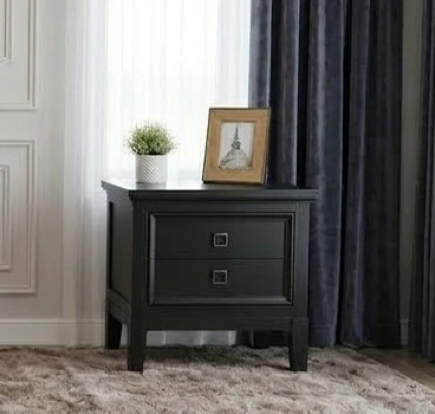 King sized Hardwood Nightstands Pair Black - photo 2