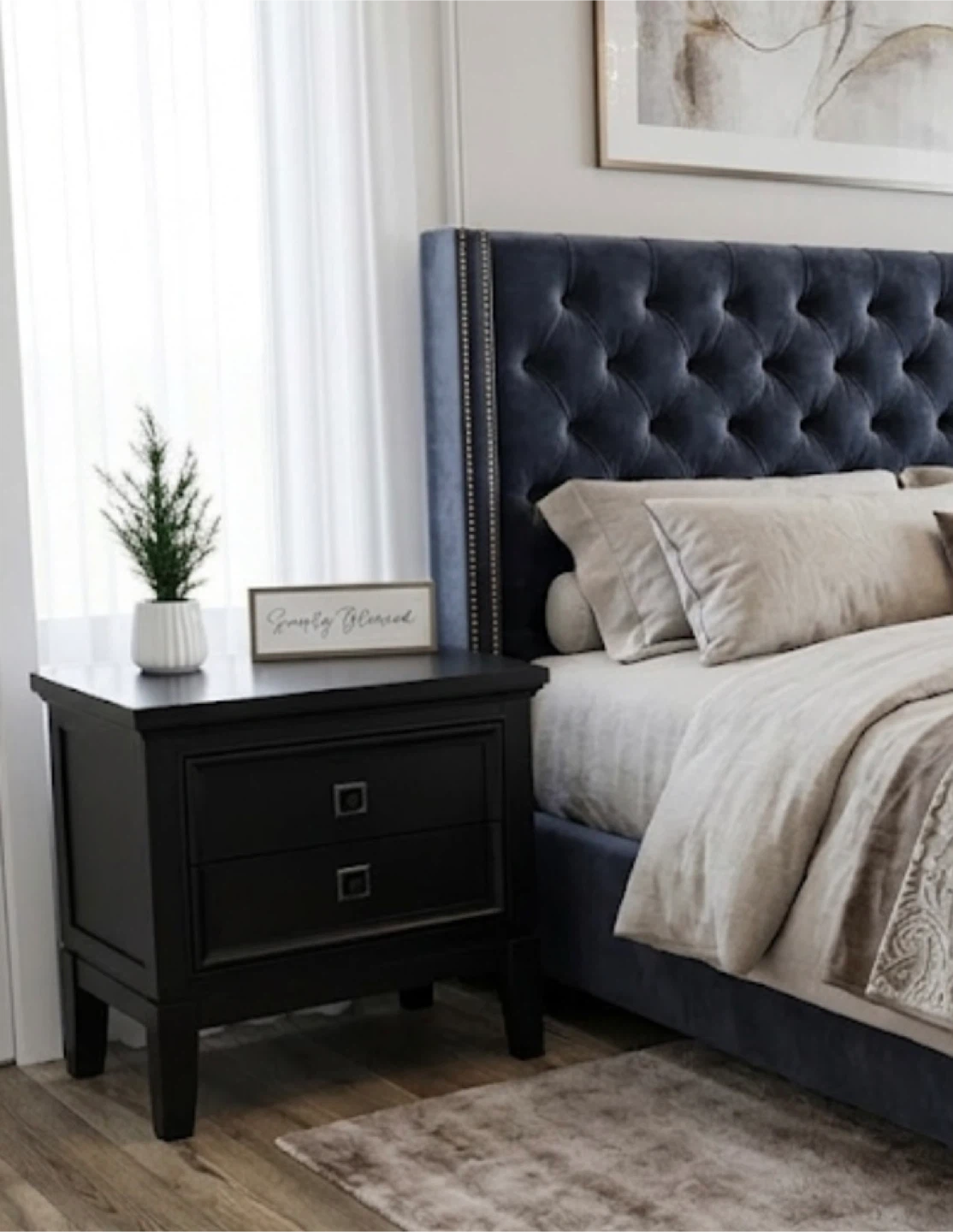 King sized Hardwood Nightstands Pair Black