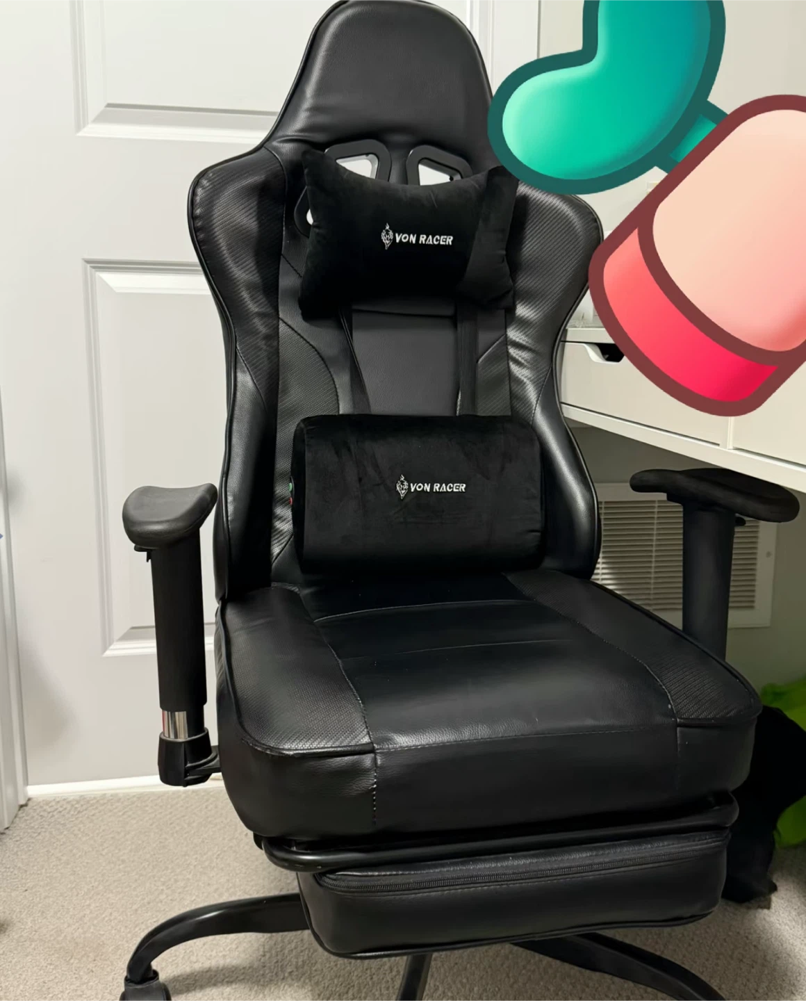 VON RACER Gaming Chair with Lumbar and Headrest Pillows
