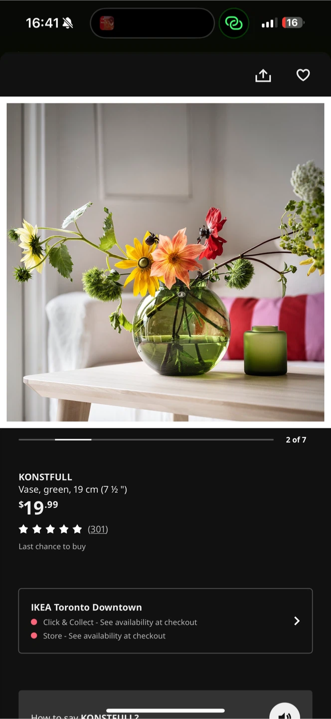 IKEA KONSTFULL Vase, Green, 19 cm - photo 2