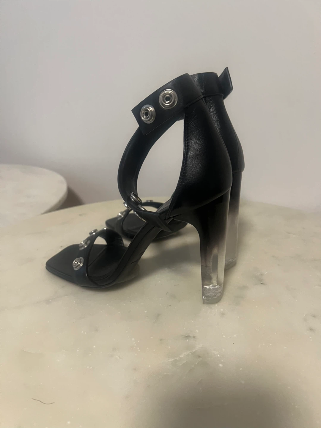 Rick Owens Black Leather Grommet Ankle Strap Heels Sz 36 - photo 2