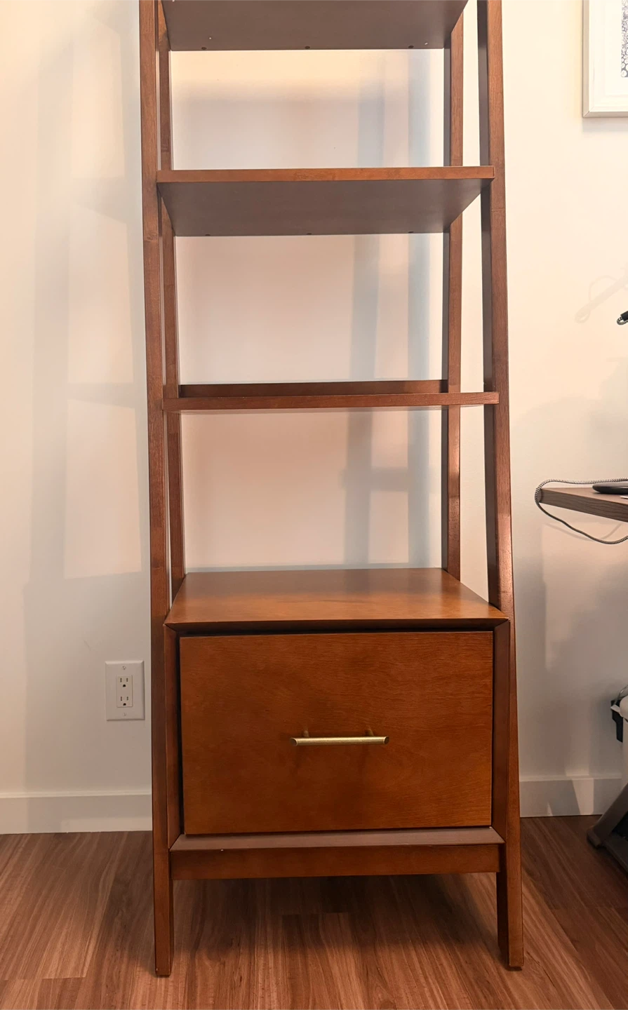 Wooden Ladder Bookshelf with Drawer