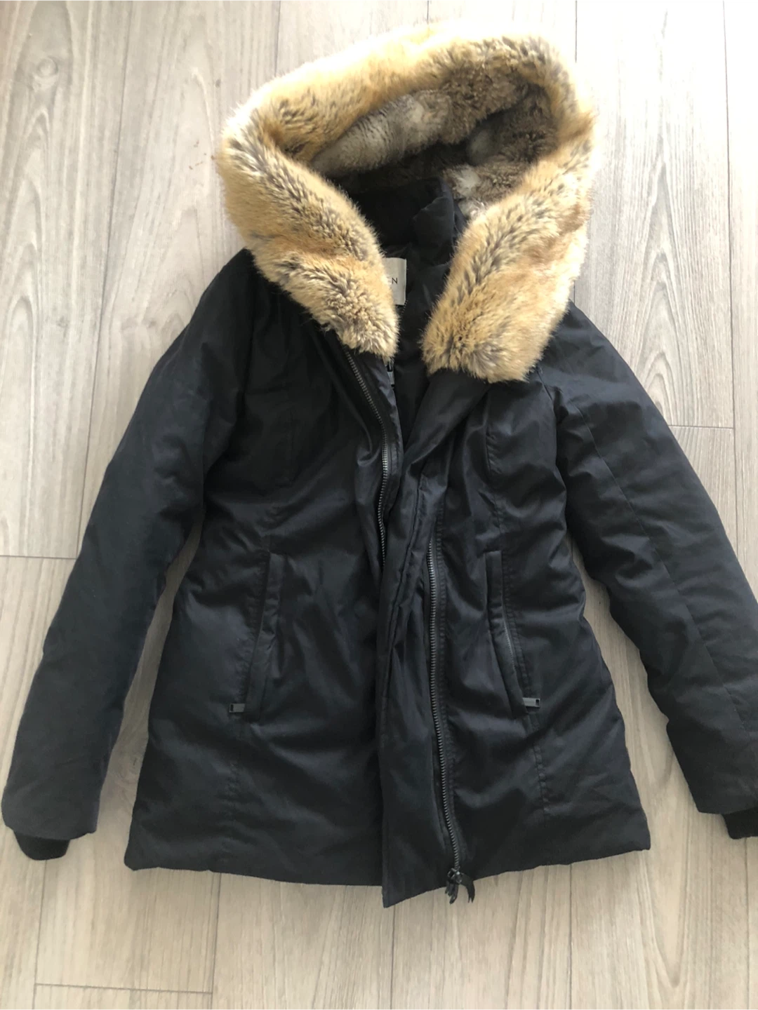 Babaton Black Parka with Fur Hood - Size S - photo 2