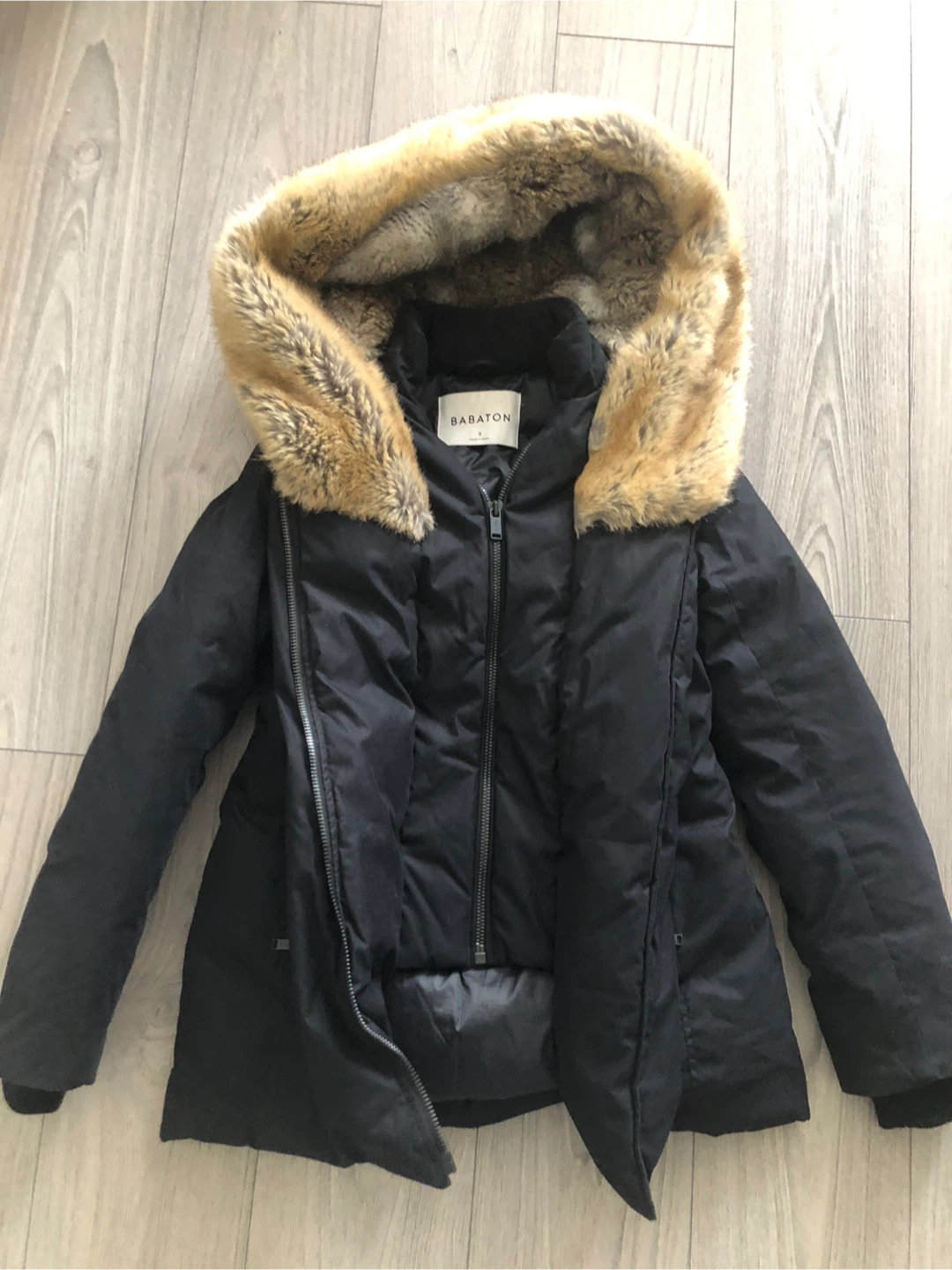 Babaton Black Parka with Fur Hood - Size S - photo 4