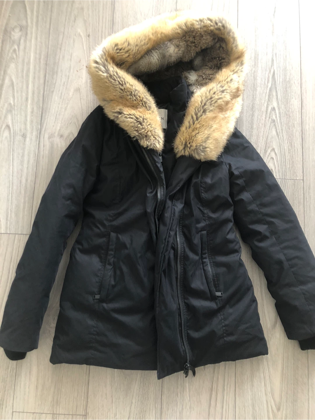 Babaton Black Parka with Fur Hood - Size S