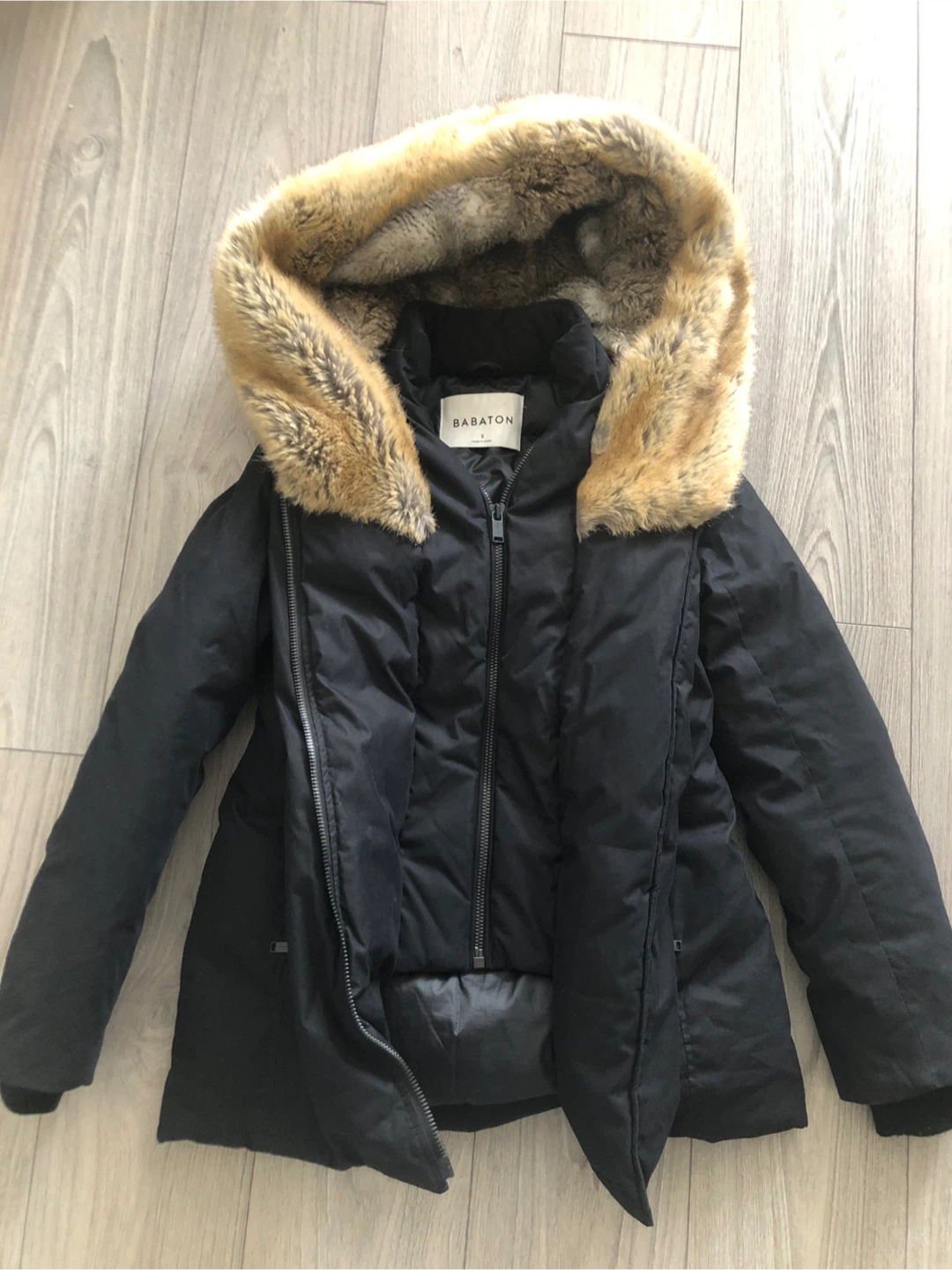 Babaton Black Parka with Fur Hood - Size S - photo 3