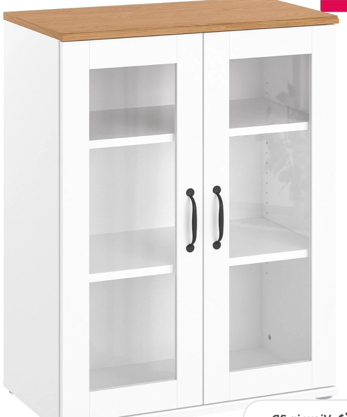 White Display Cabinet with Glass Doors and Wood Top