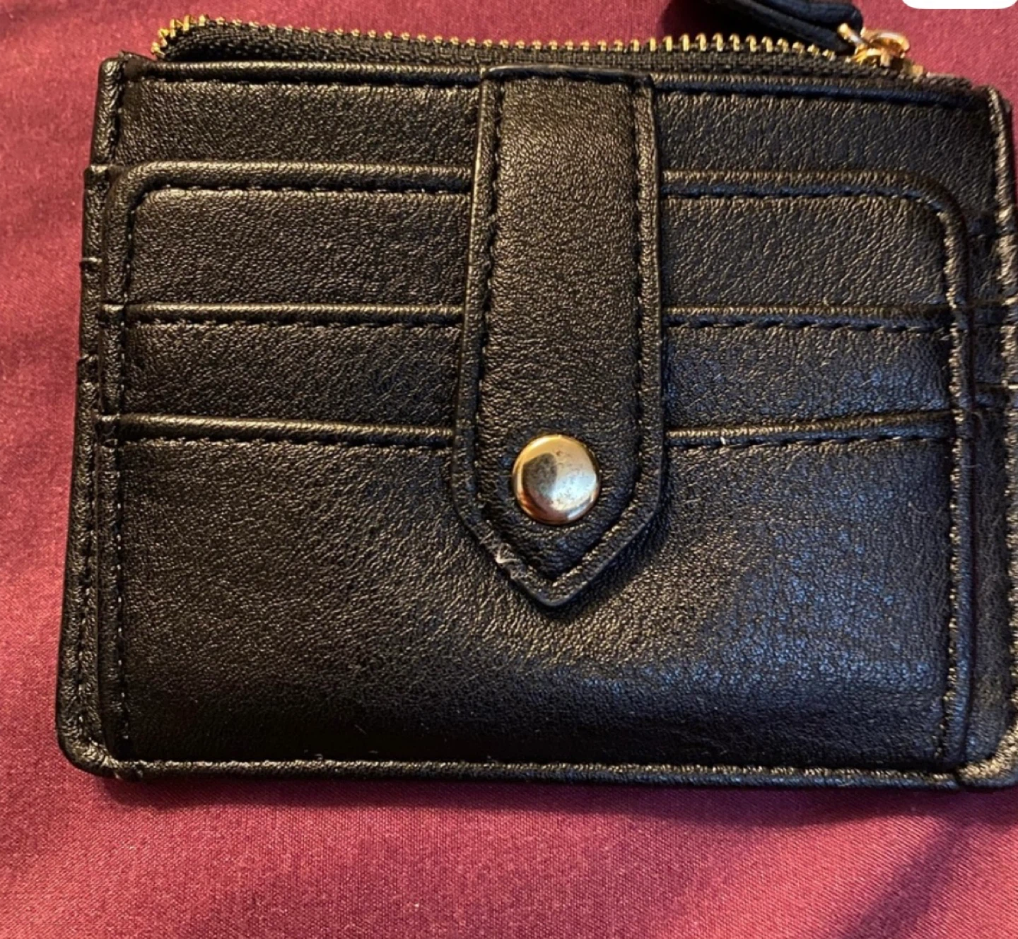 Black Faux Leather Card Holder with Zipper