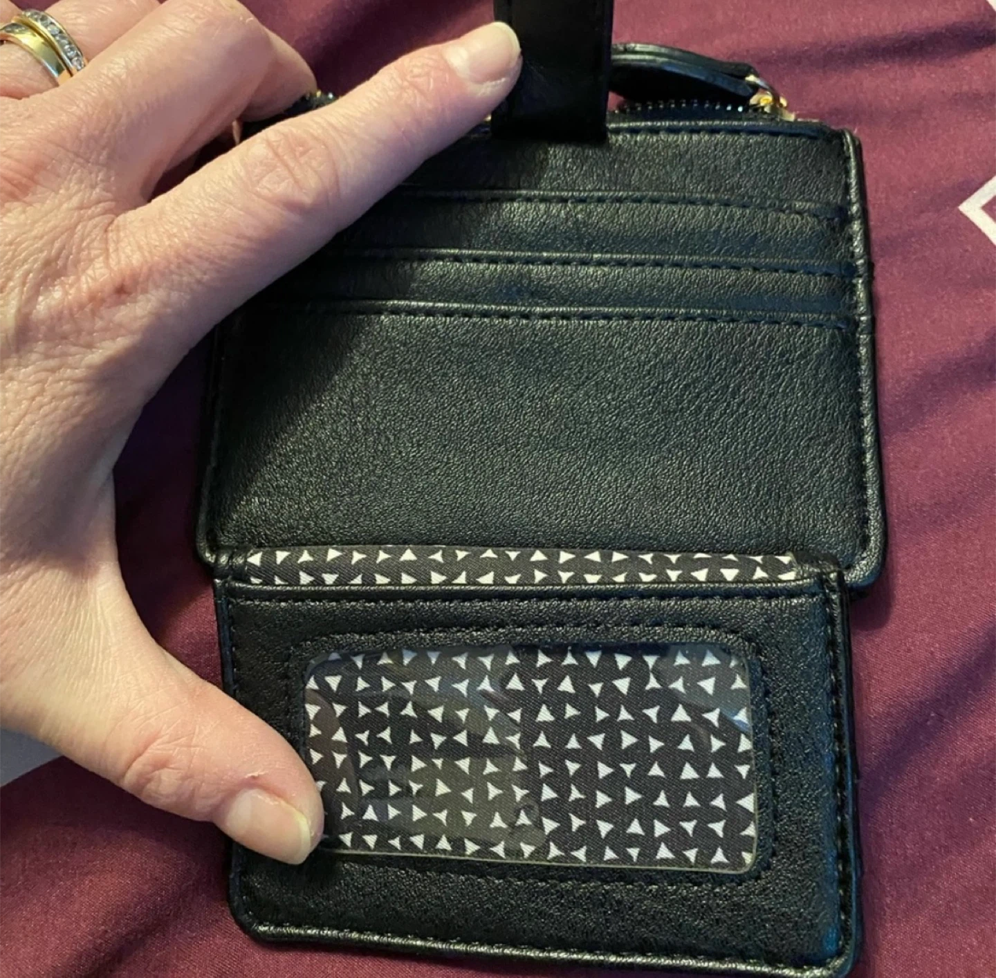 Black Faux Leather Card Holder with Zipper - photo 2