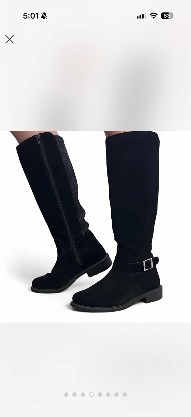 Black Suede Knee-High Boots with Buckle Detail - photo 5
