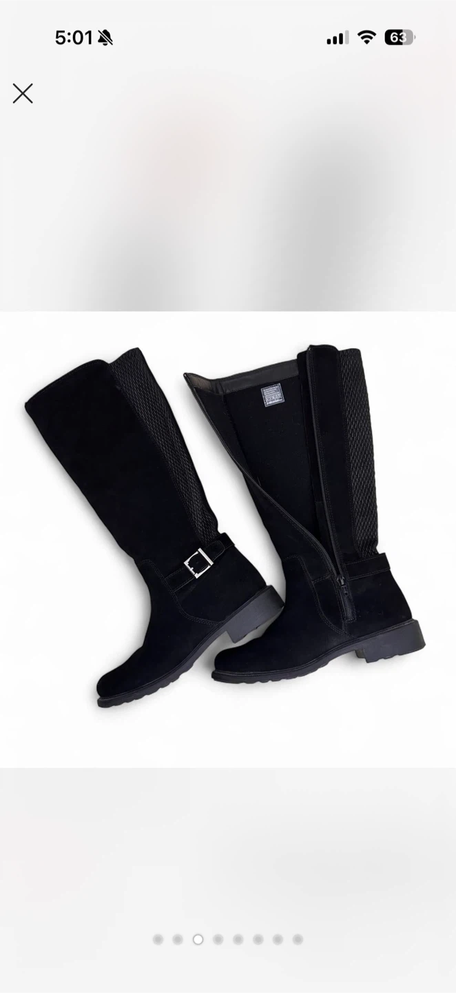 Black Suede Knee-High Boots with Buckle Detail - photo 4
