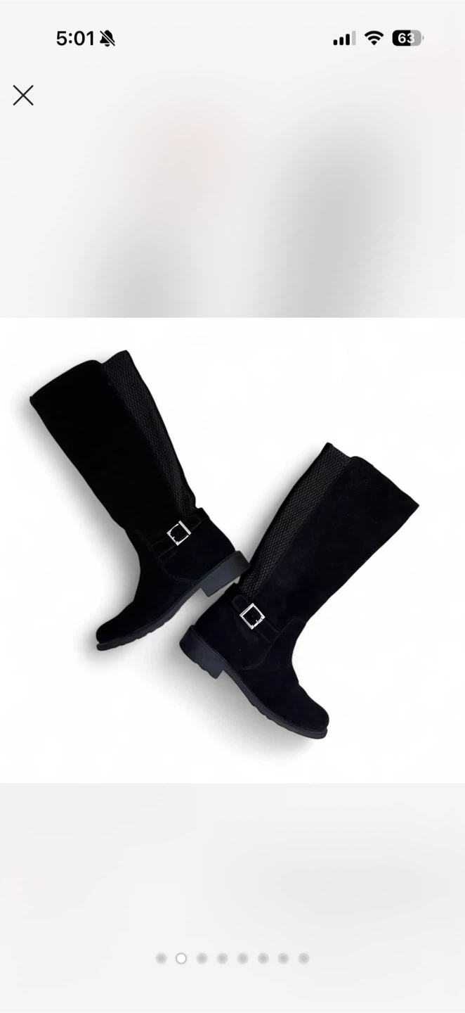 Black Suede Knee-High Boots with Buckle Detail - photo 3