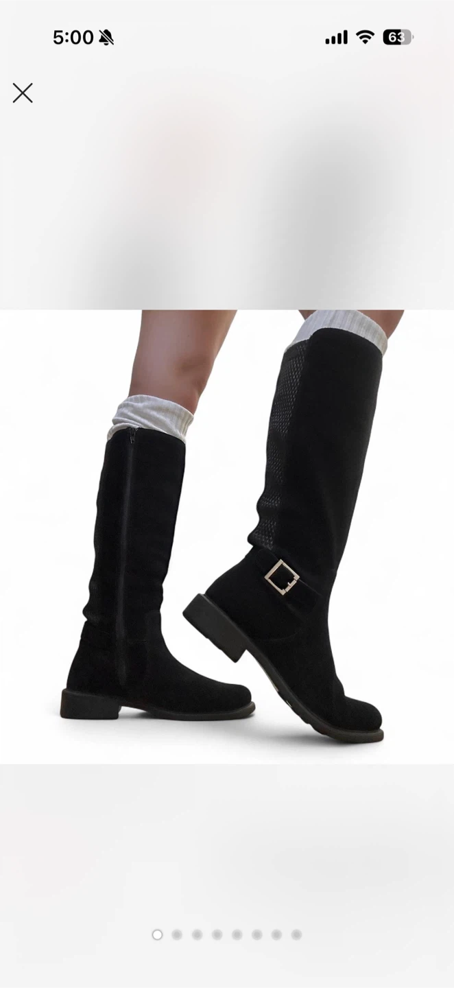 Black Suede Knee-High Boots with Buckle Detail