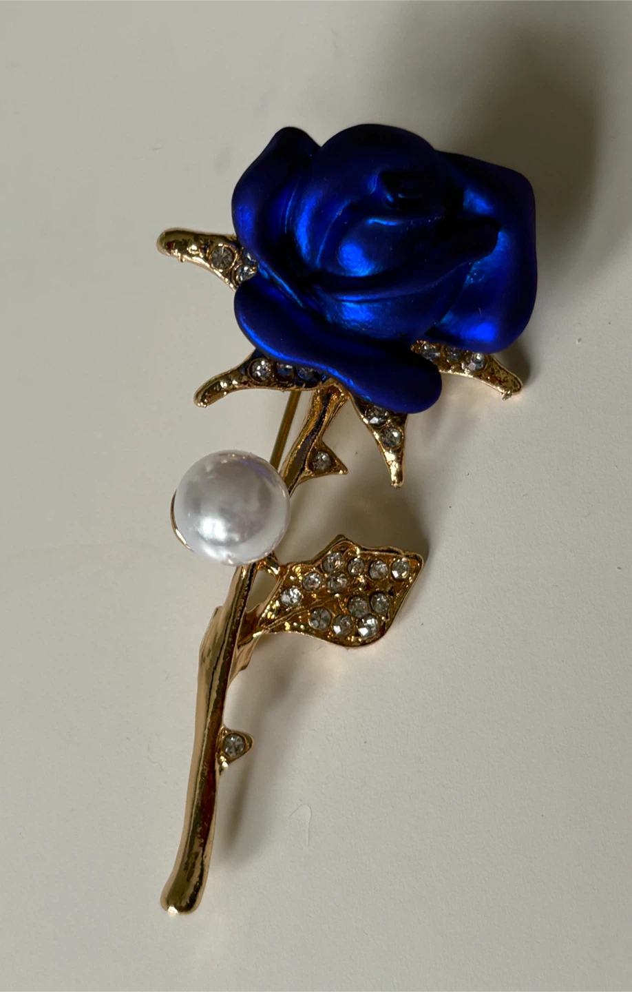 Beautiful Blue Rose and Pearl Brooch Pin