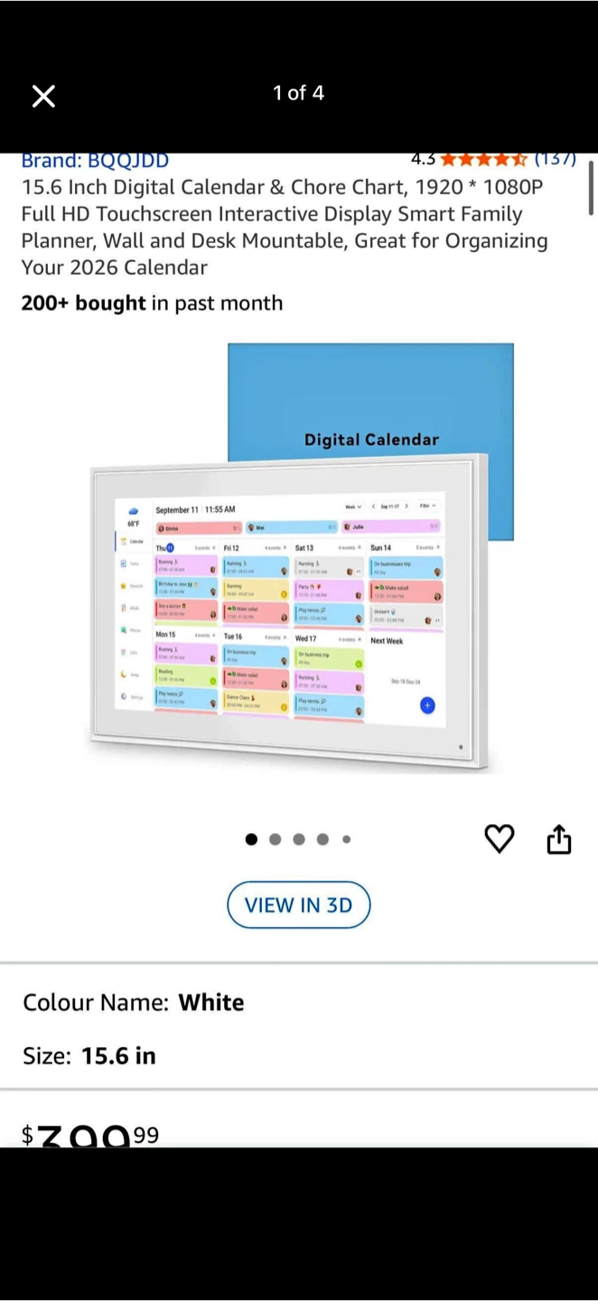 Digital Calendar 15.6 Inch Full HD Touchscreen Planner