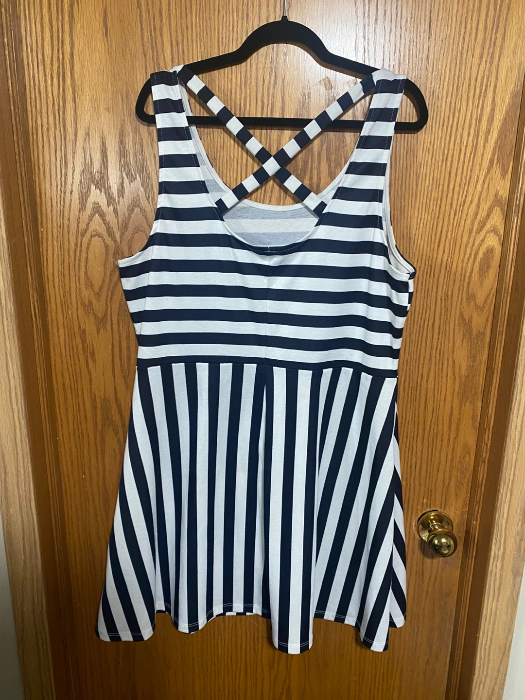 Cute blue and white crisscross back mini dress - photo 4