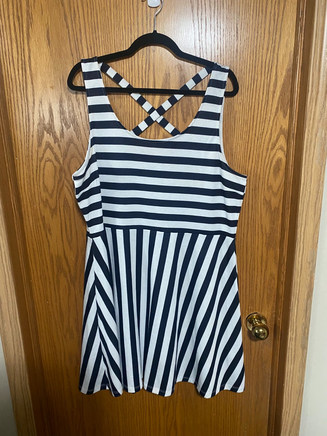Cute blue and white crisscross back mini dress