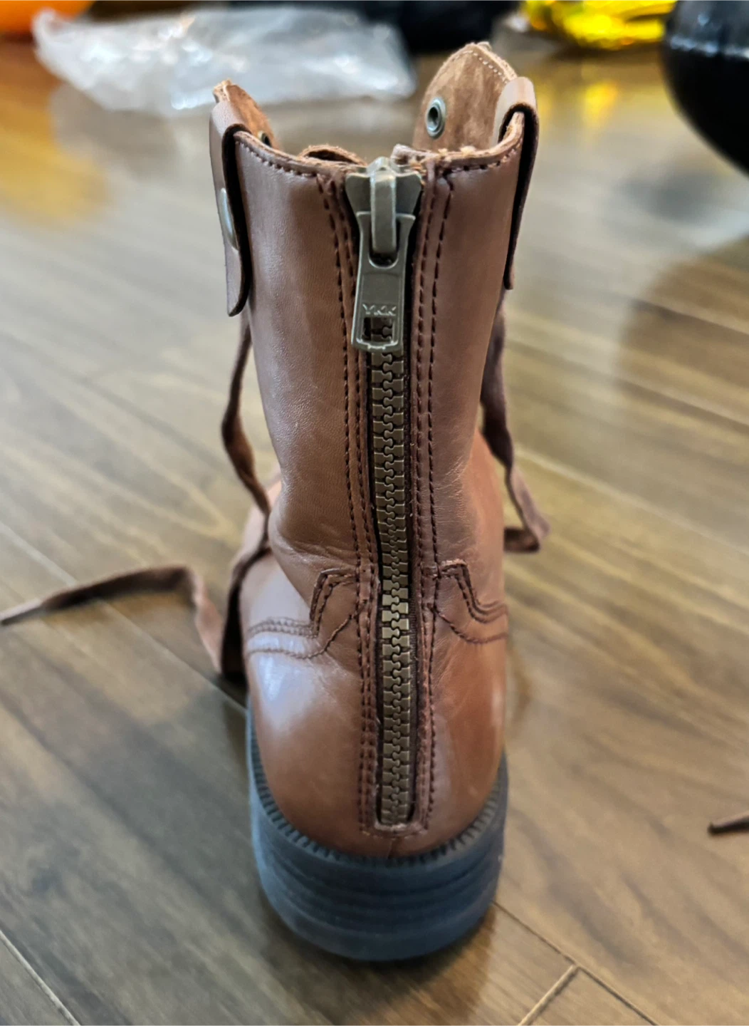 Women's Brown Leather Lace-Up Combat Boots - photo 3