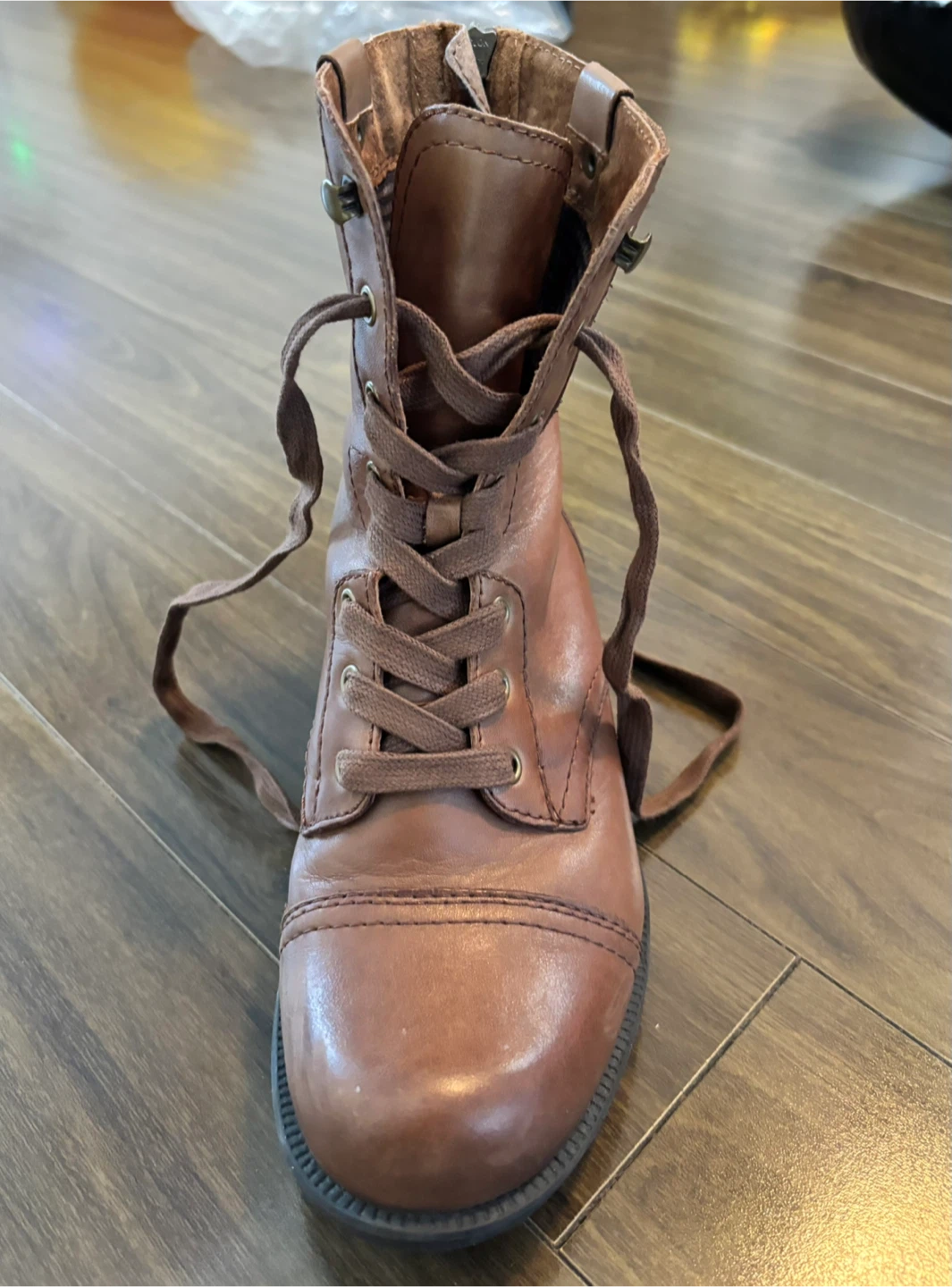 Women's Brown Leather Lace-Up Combat Boots - photo 2