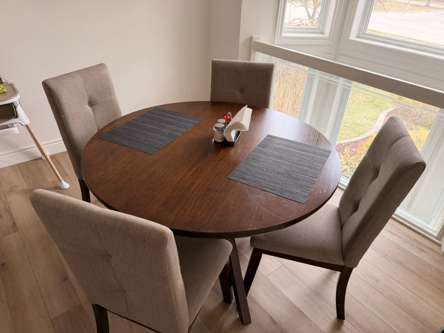 Round Dining Table with 4 Upholstered Chairs - photo 5