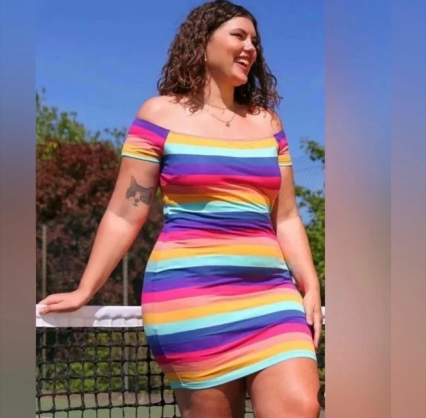 Plus Rainbow Striped Bodycon Mini Dress