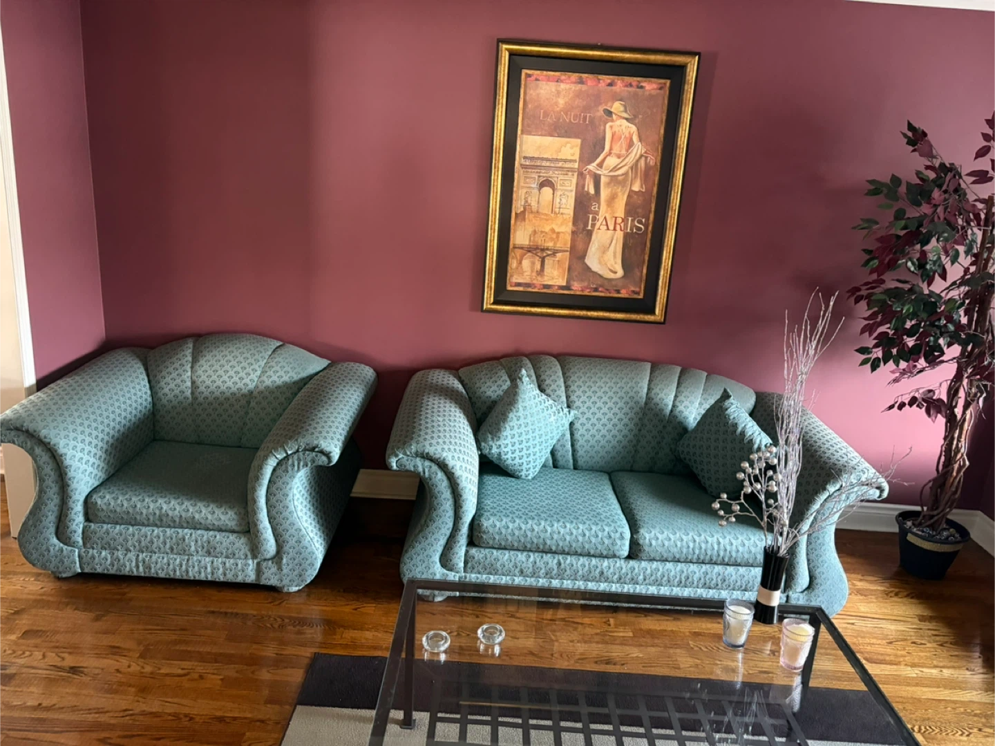 Light green patterned sofa, love seat & armchair set - photo 2