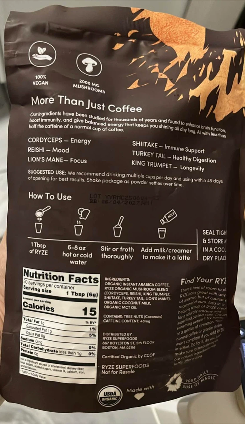 RYZE Mushroom Coffee Drink Mix - 6.35 oz (180g) - photo 2