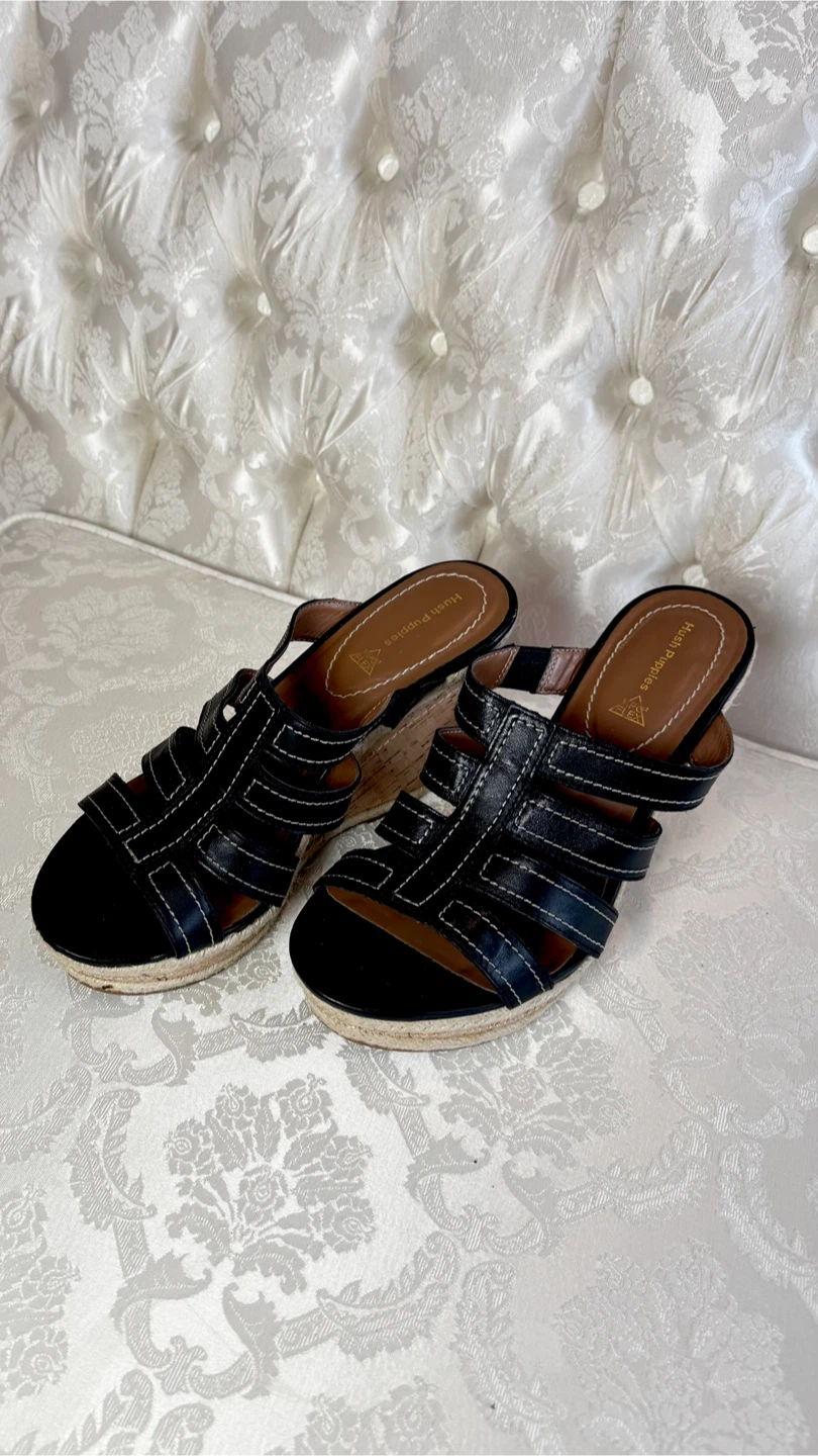 Hush Puppies Black Wedge Sandals Size 7.5 - photo 3