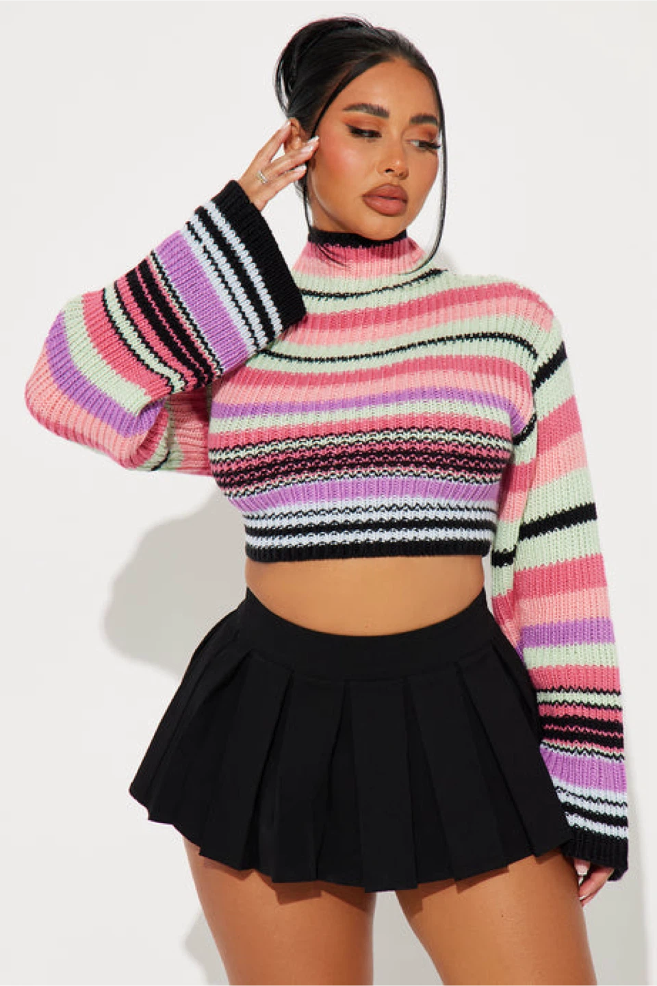 Fashion Nova Striped Cropped Sweater - Size 2X