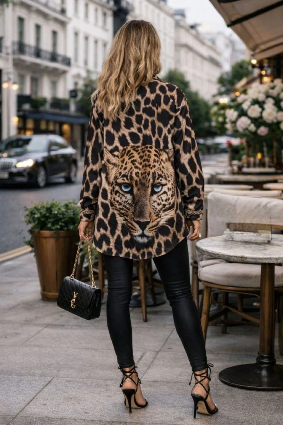 Leopard Print Button-Up Shirt with Cheetah Face - photo 2