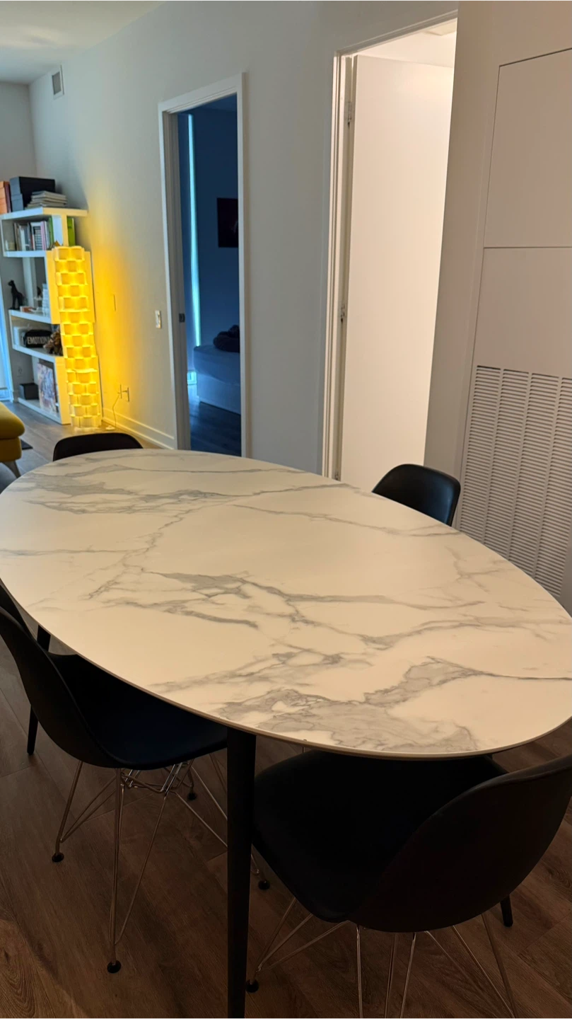 MOVING SALE! Oval Marble Dining Table with 4 Black Chairs - photo 2