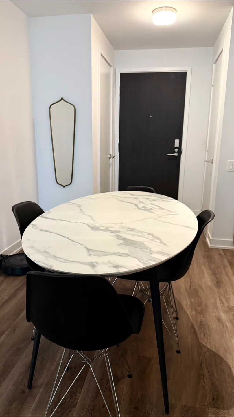 MOVING SALE! Oval Marble Dining Table with 4 Black Chairs