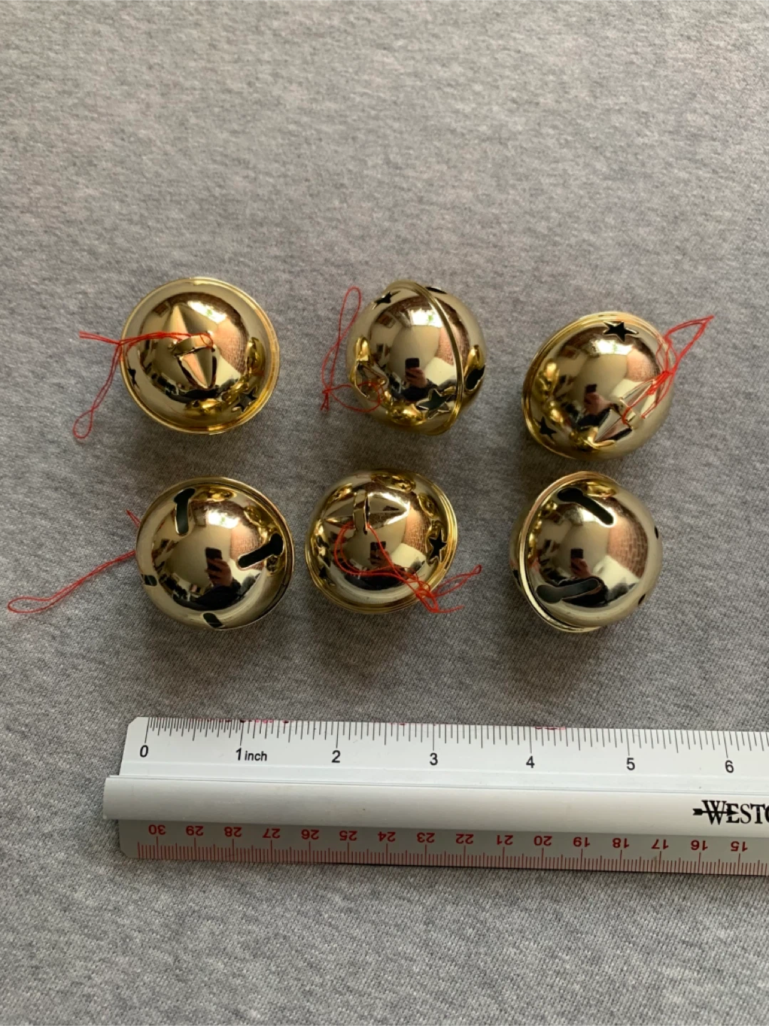 Set of 6 Gold Jingle Bell Tree Ornaments
