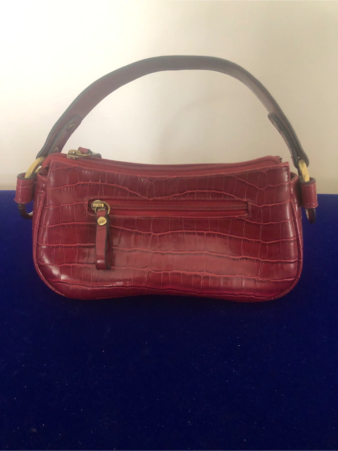 Red Croc-Embossed Shoulder Bag