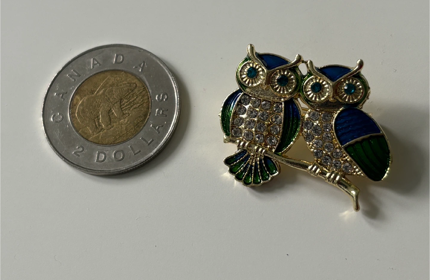 Cute Gold Owl Brooch with Blue and Green Enamel - photo 3