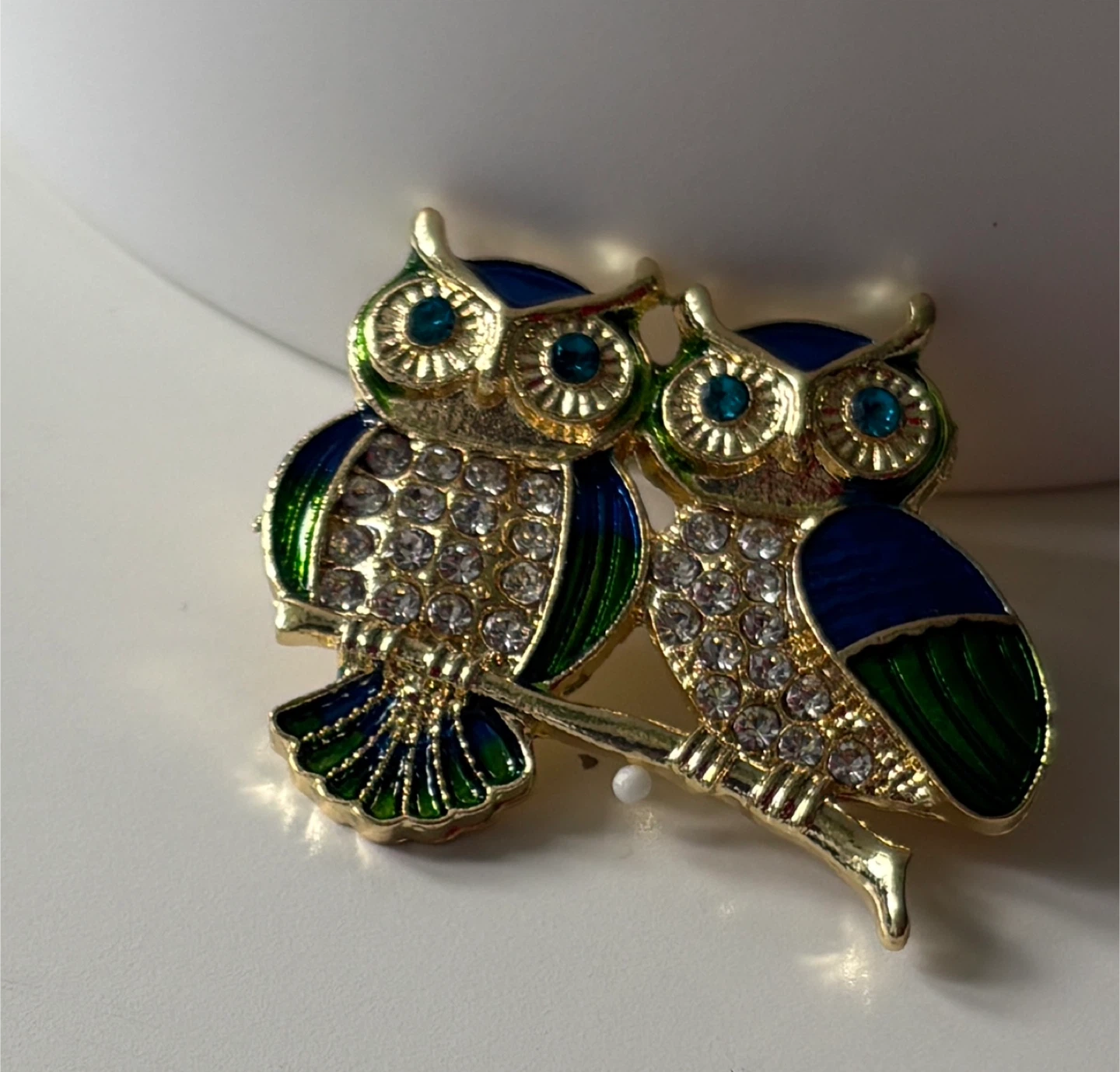Cute Gold Owl Brooch with Blue and Green Enamel - photo 4