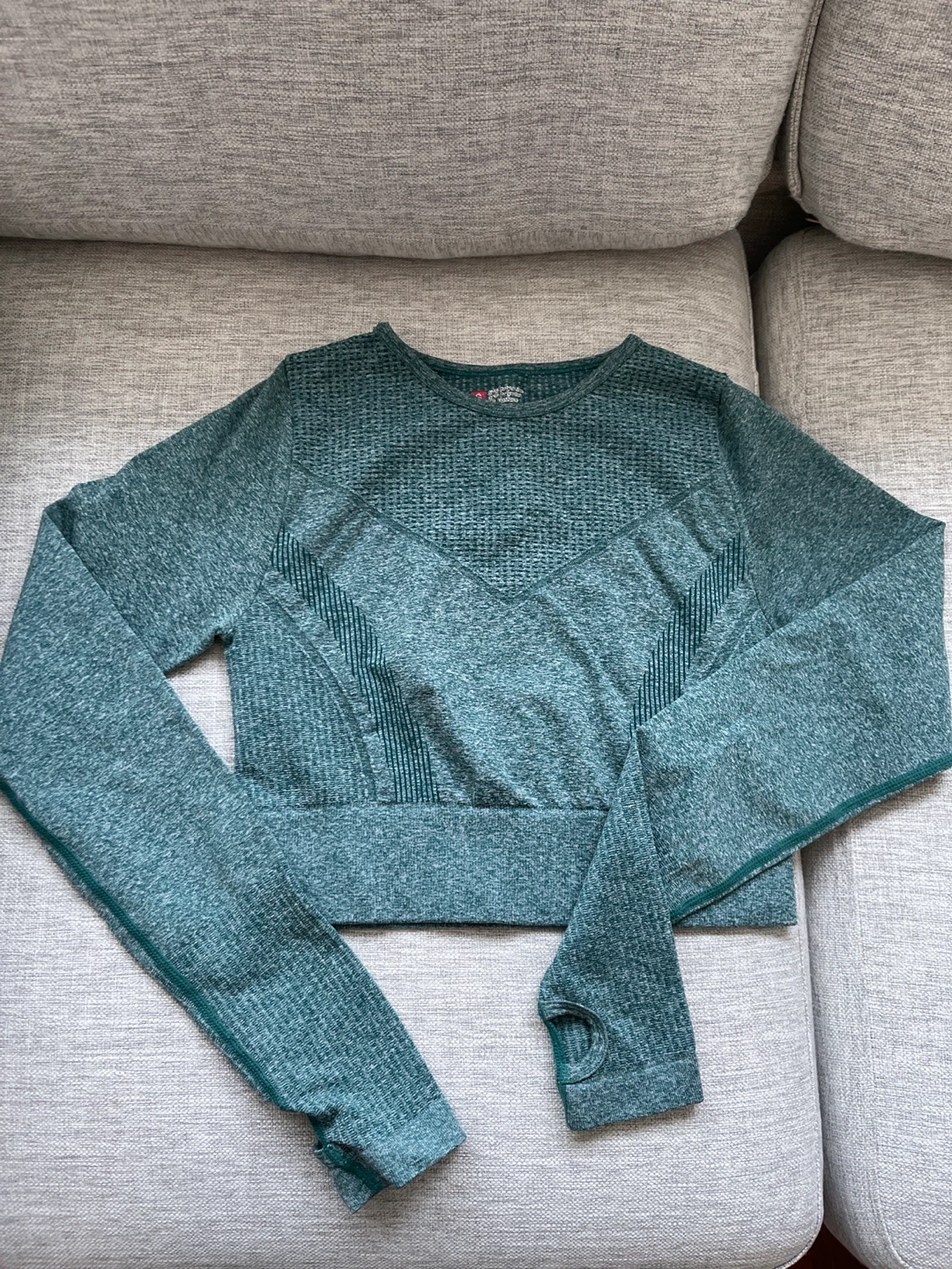 Teal Athletic Cropped Long Sleeve Shirt