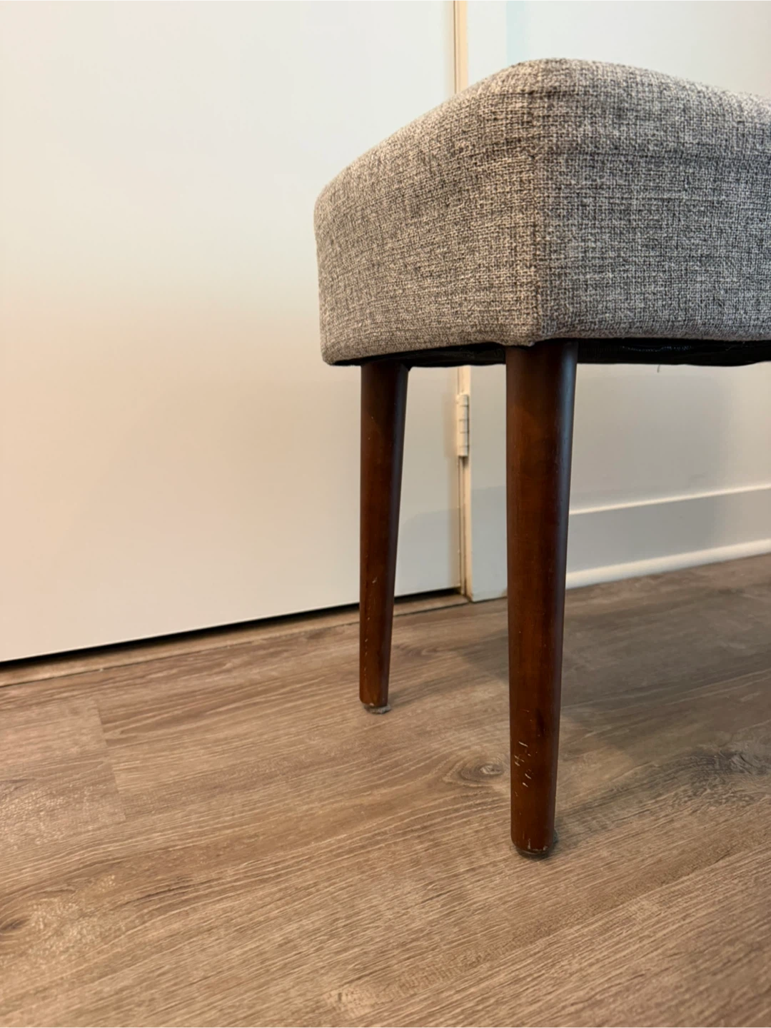 Grey Upholstered Bench with Wooden Legs - photo 3