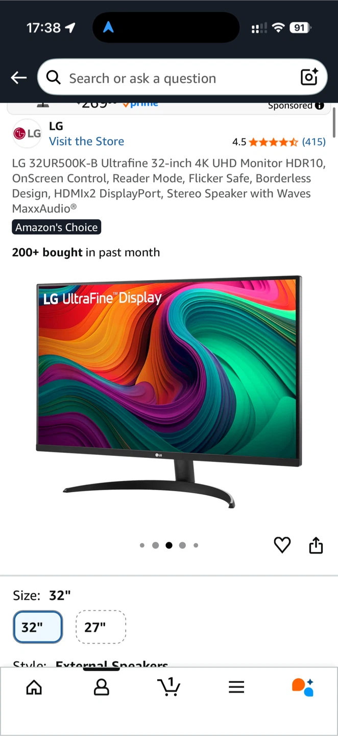 LG 32UN500-W 32-inch 4K UHD Monitor