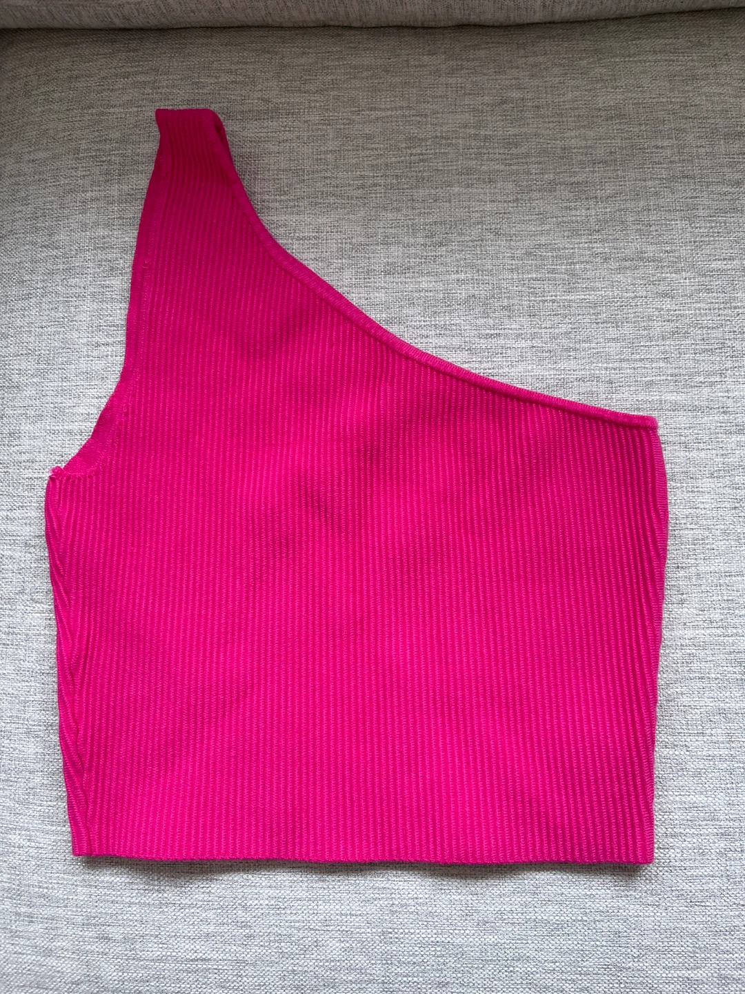 Hot Pink One-Shoulder Ribbed Crop Top