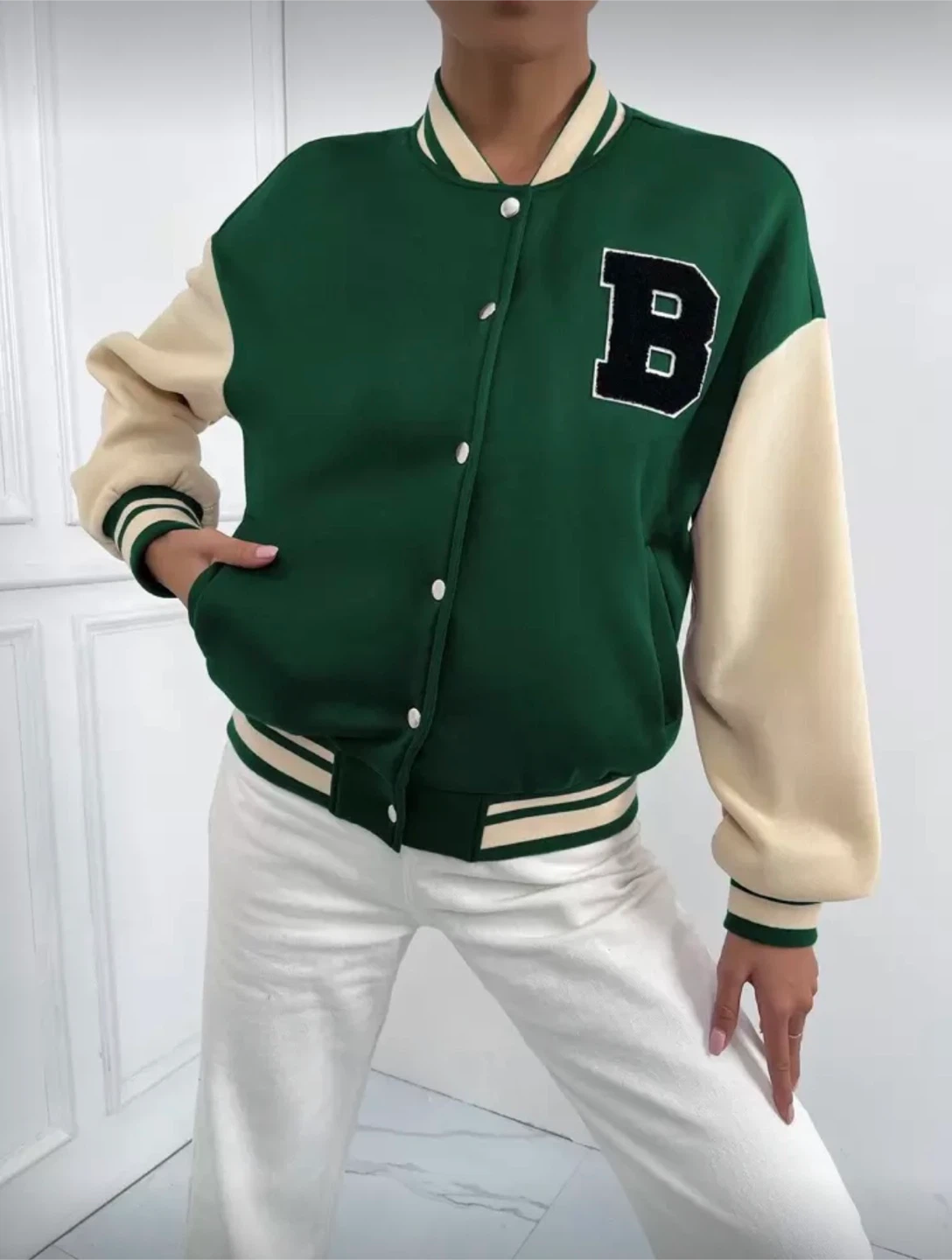Green & Cream Varsity Bomber Jacket - photo 3