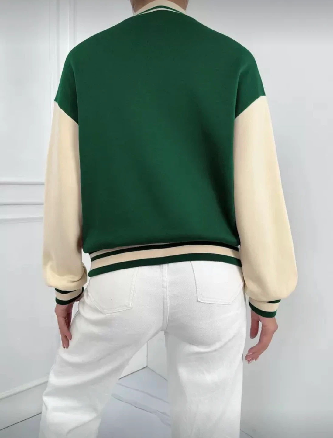 Green & Cream Varsity Bomber Jacket - photo 2