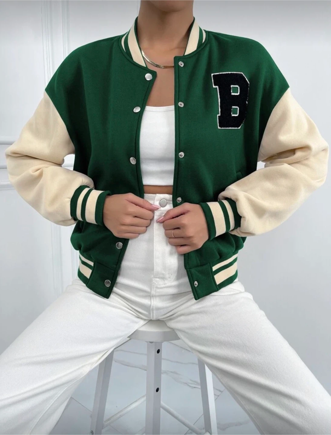 Green & Cream Varsity Bomber Jacket