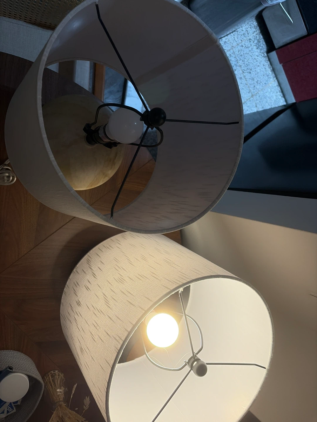 Set of 2 Sphere fake marble Table Lamps with Fabric Shades - photo 3