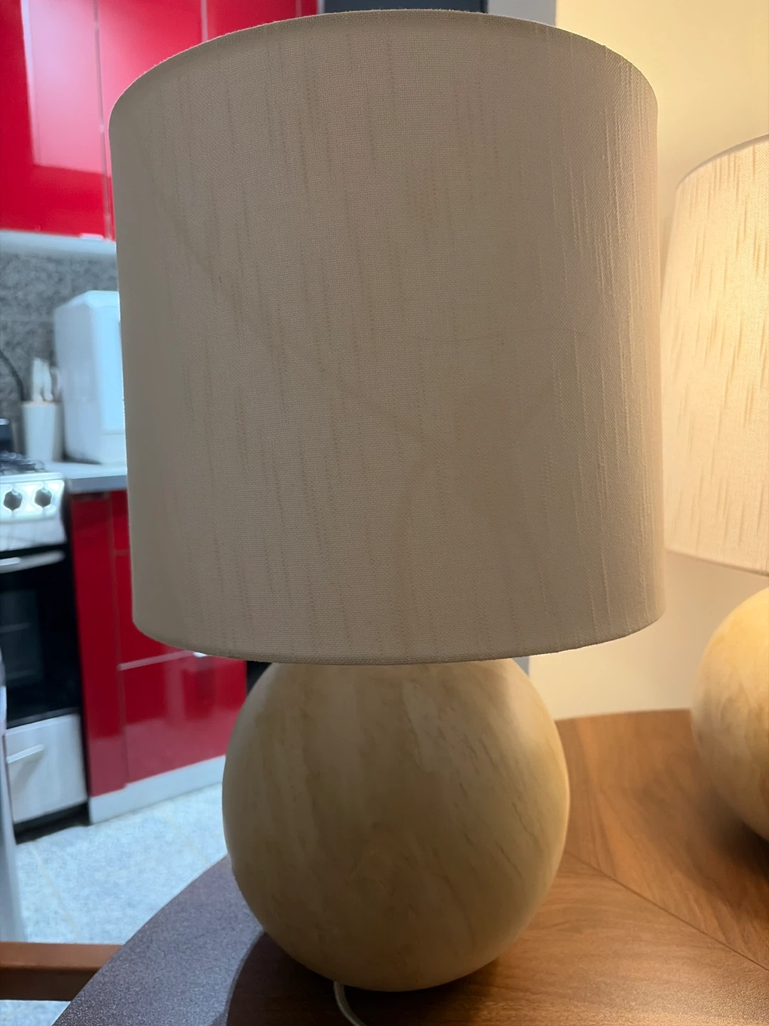 Set of 2 Sphere fake marble Table Lamps with Fabric Shades - photo 2