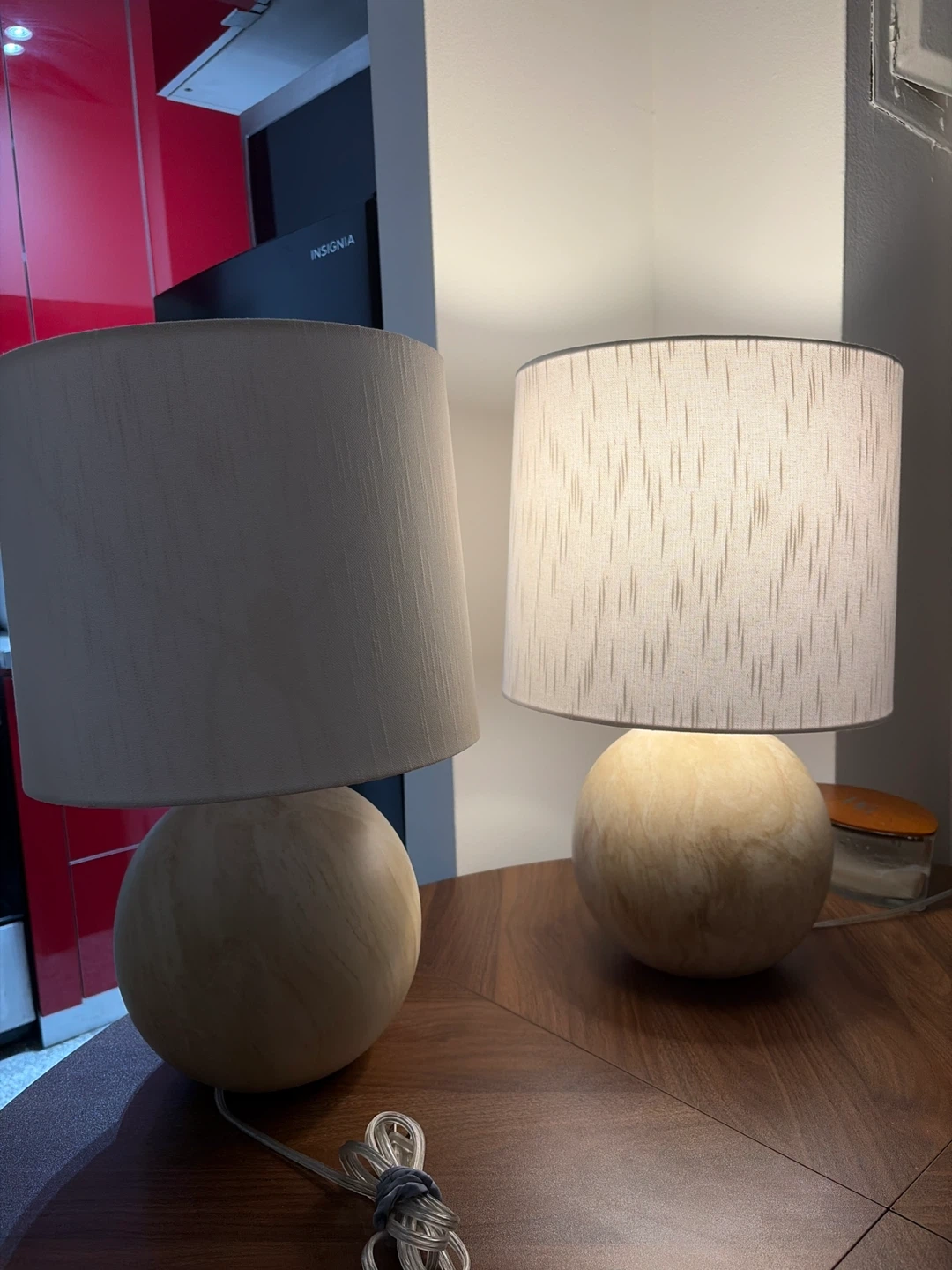 Set of 2 Sphere fake marble Table Lamps with Fabric Shades
