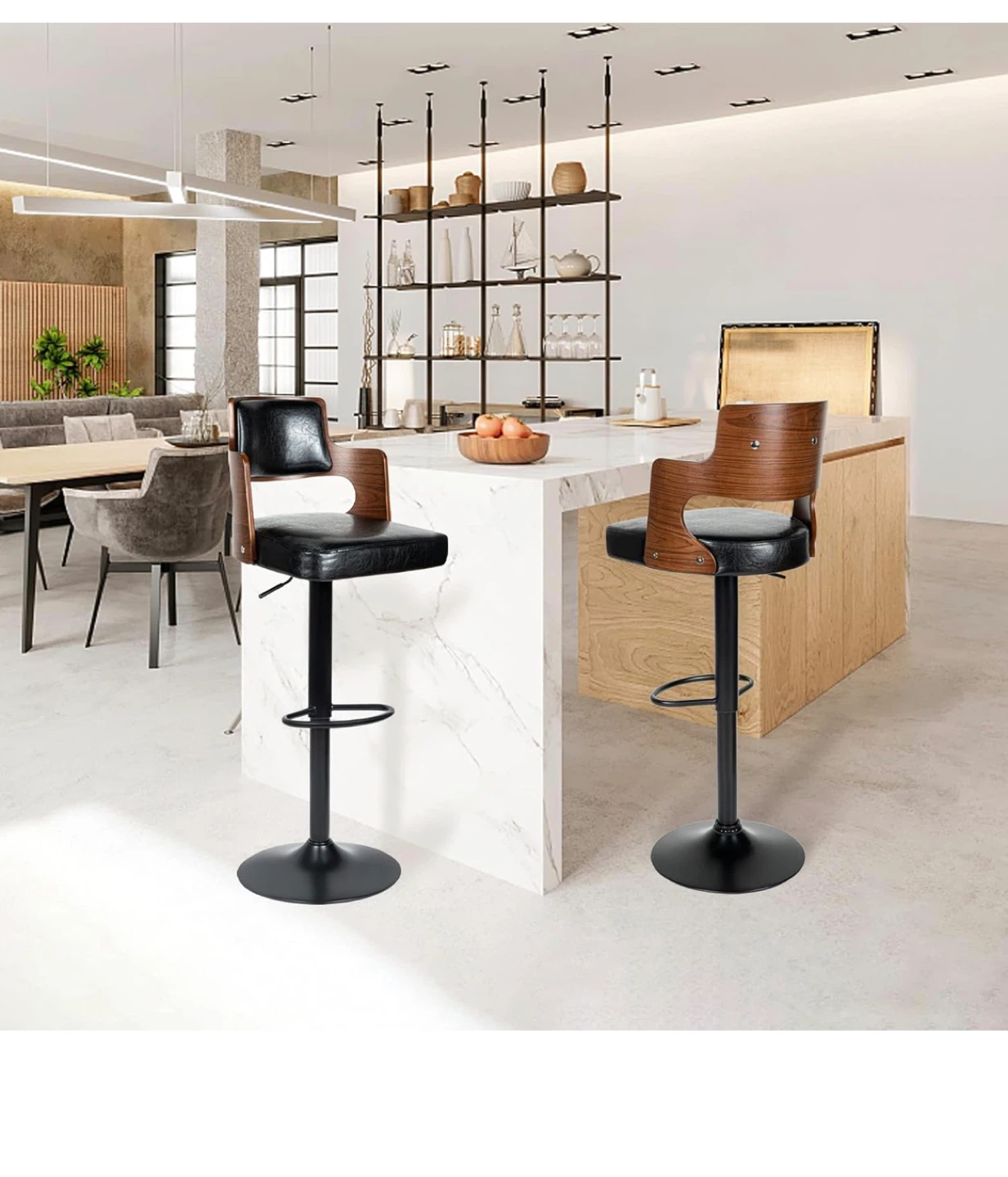 Adjustable Swivel Bar Stool with Wood Backrest