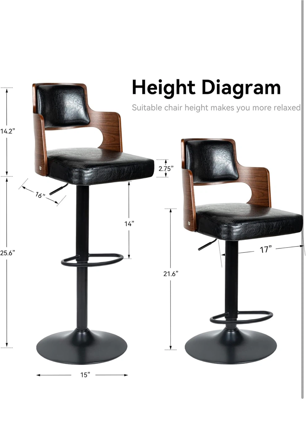 Adjustable Swivel Bar Stool with Wood Backrest - photo 2